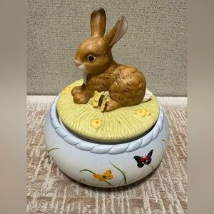 Goebel Musical Brown Bunny Decorative Box with Yellow Accents